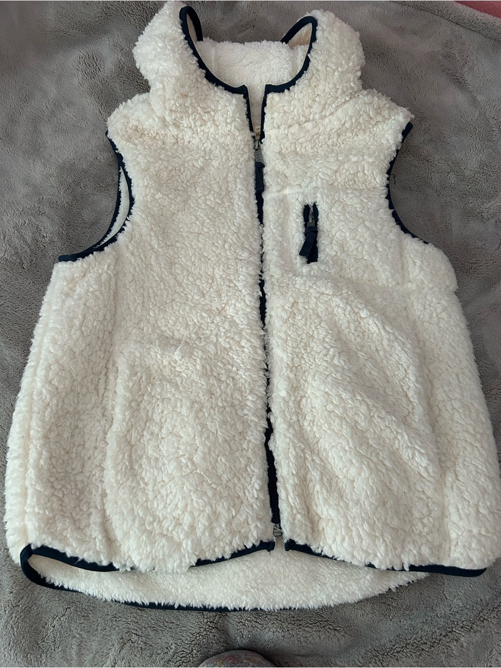 Weatherproof Cream Sherpa Vest with Navy Trim